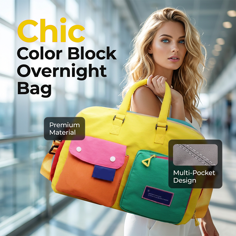🔥Last Day Sale 60% OFF⏰🛍️🧳🎒👜Casual Color Block Overnight Bag – Spacious & durable – Perfect for gym, travel or weekend trips – lightweight with carry handles🎁
