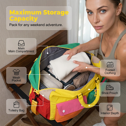 🔥Last Day Sale 60% OFF⏰🛍️🧳🎒👜Casual Color Block Overnight Bag – Spacious & durable – Perfect for gym, travel or weekend trips – lightweight with carry handles🎁